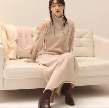 ribbon knit op / pink beige