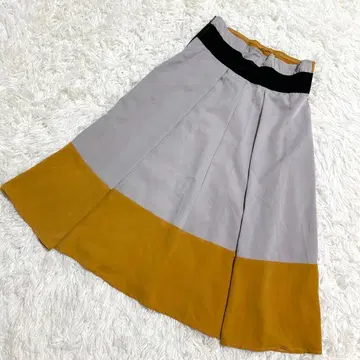 PARK GIRL 플레어 스커트 허리 마크 절개 바이컬러 (M)