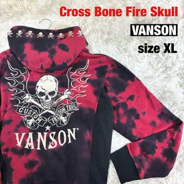[VANSON] 크로스 본 파이어 스컬 빨검 후드티 sizeXL