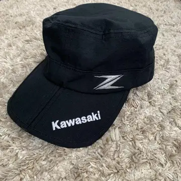 카와사키 워크 캡 블랙 조절식 로고 자수 장식