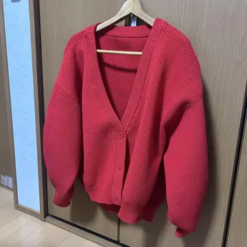 ANIECA 리브 니트 가디건 레드