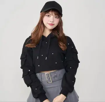 크롭 비쥬 후디