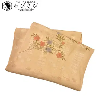 한복 소품 띠 장식 순면 실크 꽃무늬 연한 감귤색 금장 C-6202