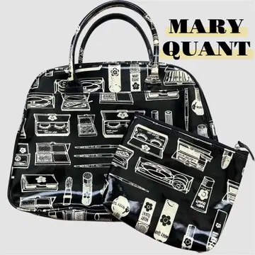 MARY QUANT 화장품 패턴 핸드백 동일 패턴 파우치 포함 블랙