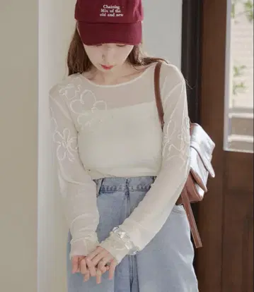 플라워 코드 자수 시어 톱