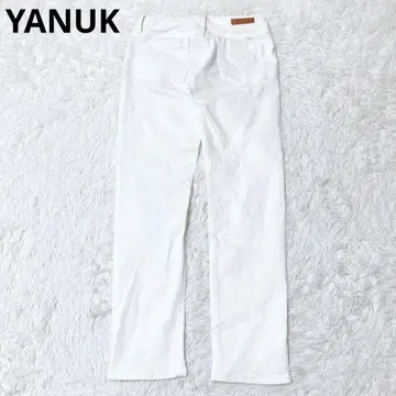 야누크 화이트 데님 바지 가죽 라벨 로고 스트레이트 일본제