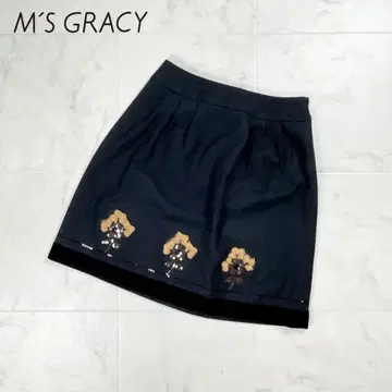 M'S GRACY 스팽글 플라워 모티프 스커트 검정 36*FD1148