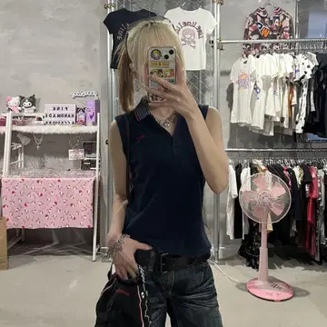 Y2K 푸마 피치 탱크톱 폴로 셔츠 노스