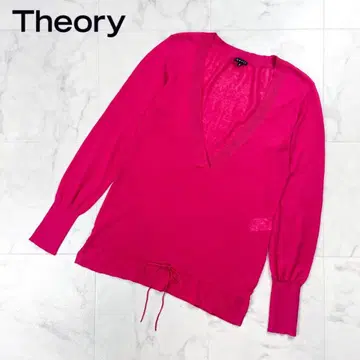theory 장소매 여름 니트 드로스트링 장식 핑크 사이즈 2*FD485