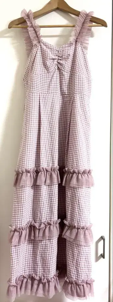 시마무라 마키 멜루메 깅엄 체크 캐미 원피스 핑크 M
