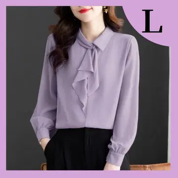 [인기 상품] 라벤더 프릴 블라우스 L 사이즈 긴팔 슬림 핏