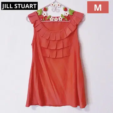 JILL STUART 오렌지 레드 프릴 노스 톱 금실 장식