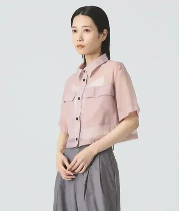 Ray BEAMS 시어 크롭 셔츠 핑크