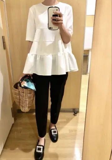 yori 요리 반소매 티어드 블라우스 흰색 38