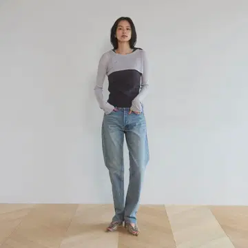 [새상품급] 에어리 RIB 하프 컷 mini 상의 아이스 그레이