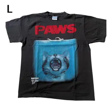 JAWS 고양이 패러디 티셔츠 PAWS 고양이 영화 티셔츠 L 사이즈