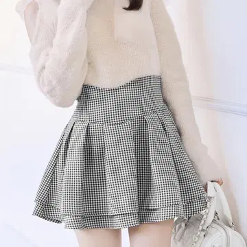 미셸 마카롱 미각 스커트 깅엄 체크