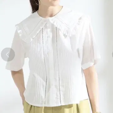 Ray BEAMS 코튼 프릴 세일러 카라 블라우스 화이트