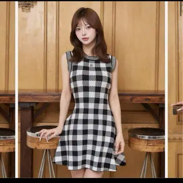 darich DR 로고 기모노 패턴 니트 미니 원피스 블랙 FL