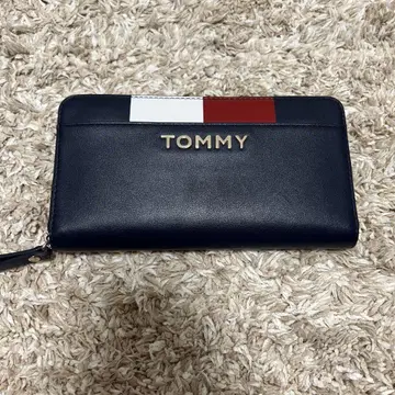 TOMMY 장지갑 라운드 지퍼 가죽 네이비