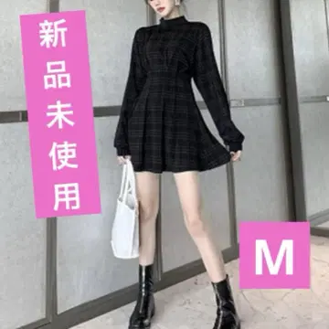 미사용 새상품 미니 원피스 체크 한국 패션 하이넥 지뢰계