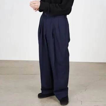 MARKAWARE 울 더블 플리츠 트라우저 네이비 사이즈 3