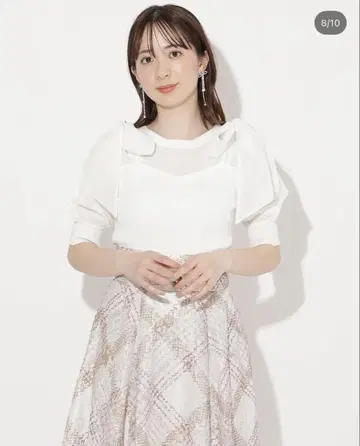 willselection 어깨 리본 뷔스티에풍 라메 풀오버
