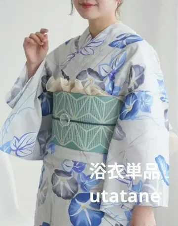 미사용 유카타 단품 나팔꽃 회색 블루 계열 여성용 성인용