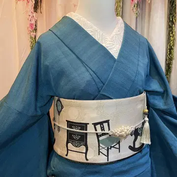 터키석 블루 소문 단옷 기모노 정사단 (실크 100%) 기모노 단품