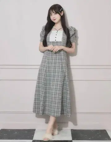 pium 요크 전환 가더 슬리브 롱 원피스