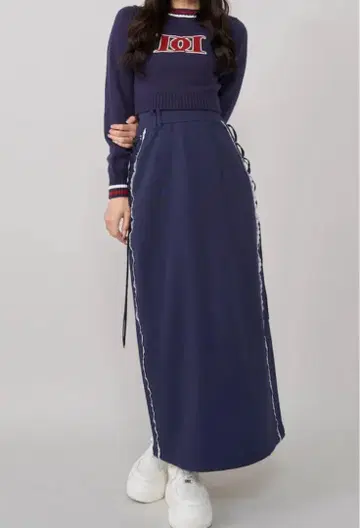 다리치 레이스업 스웨트 롱 스커트