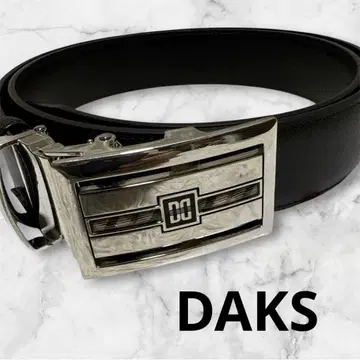 DAKS 다 벨트 남성용 천연 가죽 블랙 실버 금속 장식 로고 각인