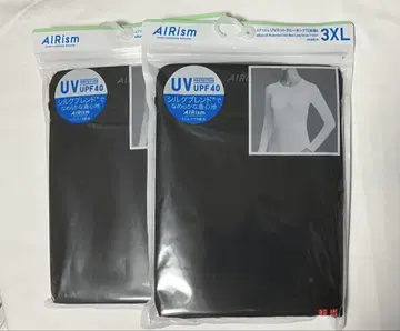 유니클로 AIRism UV 차단 장소매 티셔츠 3XL 블랙 2장 세트