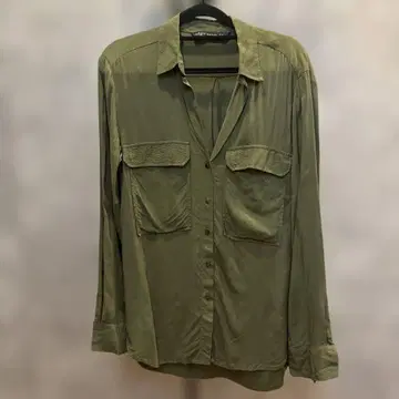 ZARA 여성 올리브 그린 장소매 셔츠 XS