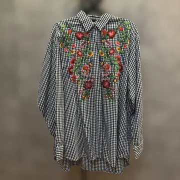 ZARA 여성 자수 장식 체크 셔츠 L