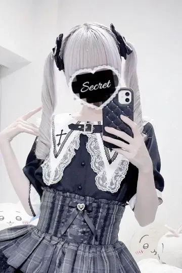 MARS 마 빅 칼라 크로스 자수 블라우스 반소매 십자가 F 화이트