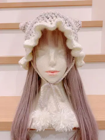 고양이 귀 프릴 니트 모자