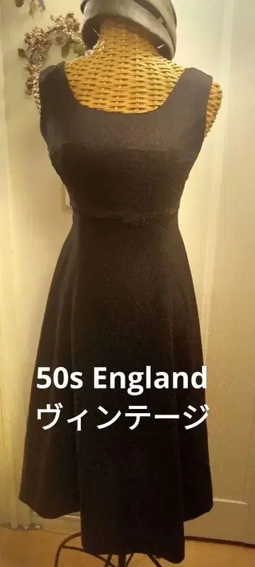 60s England 빈티지 블랙 슬리브리스 A라인 원피스