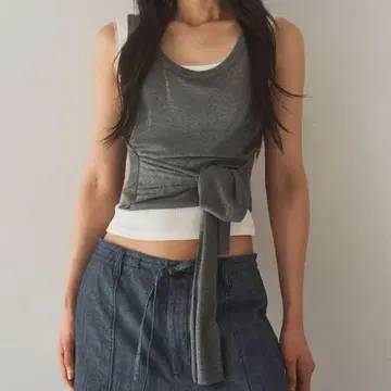 H&M 태국 디테일 탱크탑 XS 그레이 새상품
