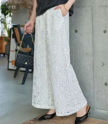 고베 레 레이스 와이드 팬츠 쁘띠 M 사이즈 아이보리 화이트