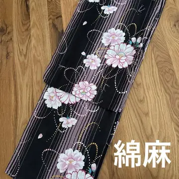 미사용 새상품 유카타 꽃무늬 블랙 성인 블랙