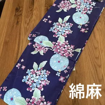 유카타 미사용 새상품 수국 꽃무늬 네이비 성인