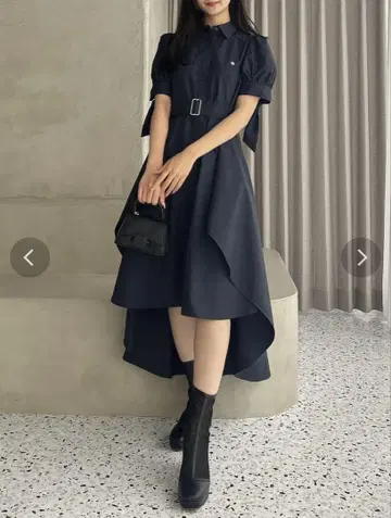 [ S ] polo dazzlin 네이비 헴 레이어드 셔츠 원피스