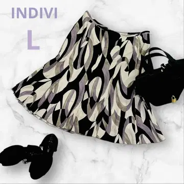 INDIVI 인디비 플레어 스커트 무릎 길이 블랙 퍼플 42 L