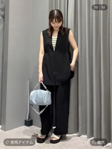 렙심 린넨라이크 절개 베스트 사이드 프릴 팬츠 블랙 셋업