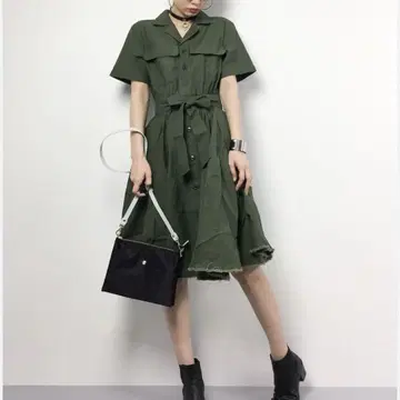 AZUL by moussy 허리 리본 밀리터리 셔츠 원피스
