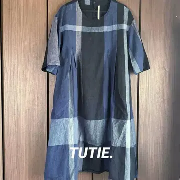 TUTIE. 츠치에 블록 체크 리 100% 원피스 소매 길이 길게