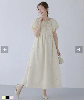 fitmore 핏모어 꽃무늬 자수 자카드 원피스 크림 자수