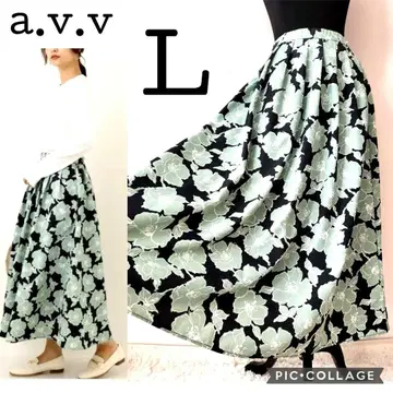 [새상품급] a.v.v 플라워 프린트 플레어 스커트 민트 그린 L