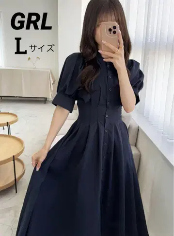[새상품급] GRL 그레일 백 레이스업 턱 셔츠 원피스 네이비